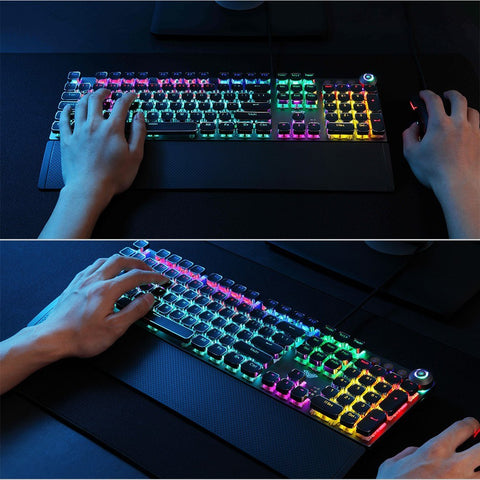 AULA F2088 104 Keys Wired Gaming Mechanical Keyboard Mixed Light Effect Metal Panel Ergonomic Design with Wrist Pad(Blue Switches)