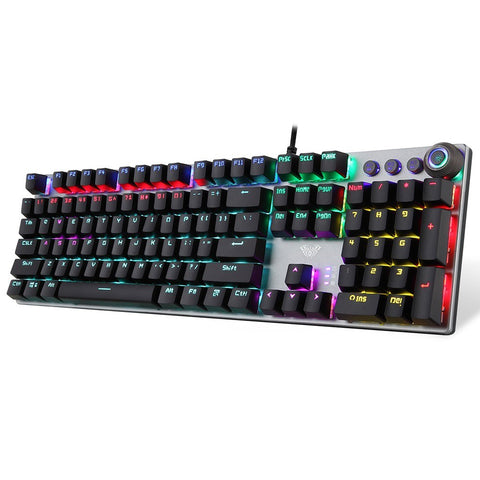 AULA F2088 104 Keys Wired Gaming Mechanical Keyboard Mixed Light Effect Metal Panel Ergonomic Design with Wrist Pad(Blue Switches)