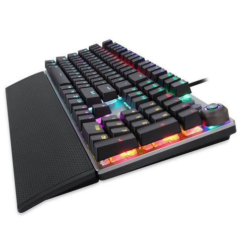 AULA F2088 104 Keys Wired Gaming Mechanical Keyboard Mixed Light Effect Metal Panel Ergonomic Design with Wrist Pad(Blue Switches)