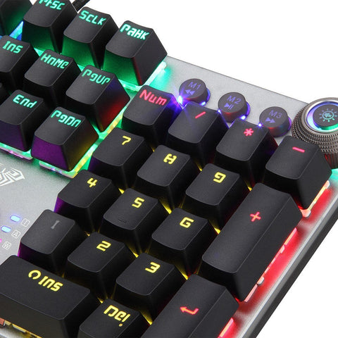 AULA F2088 104 Keys Wired Gaming Mechanical Keyboard Mixed Light Effect Metal Panel Ergonomic Design with Wrist Pad(Blue Switches)