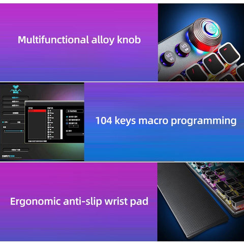 AULA F2088 104 Keys Wired Gaming Mechanical Keyboard Mixed Light Effect Metal Panel Ergonomic Design with Wrist Pad(Blue Switches)