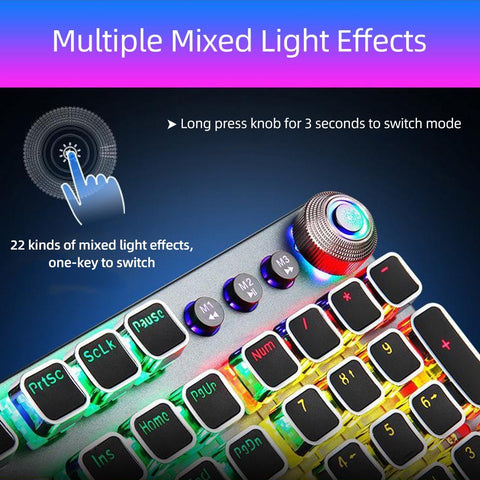 AULA F2088 104 Keys Wired Gaming Mechanical Keyboard Mixed Light Effect Metal Panel Ergonomic Design with Wrist Pad(Blue Switches)