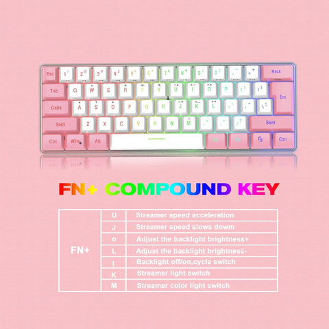61 Keys Wired Keyboard Membrane Keyboard Compact Design RGB Backlight Effect with Multimedia Shortcuts Detachable Data Cable