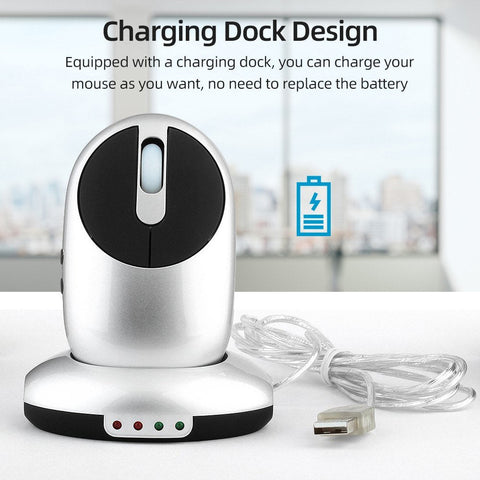 2.4G Wireless Rechargeable Mouse 3-gear Adjustable DPI Ergonomic Optical Mouse with 3-port USB Hub Charging Dock Black