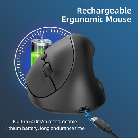 HXSJ X10 2.4G Wireless Vertical Mouse Ergonomic Mice 3-gear Adjustable DPI Built-in 600mAh Rechargeable Lithium Battery Black