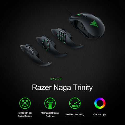 Razer Naga Trinity Gaming Mouse Wired Mice 16,000 DPI Optical Sensor Chroma RGB Lighting Replaceable Side Plate 2/7/12 Button Configurations Mechanical Switches