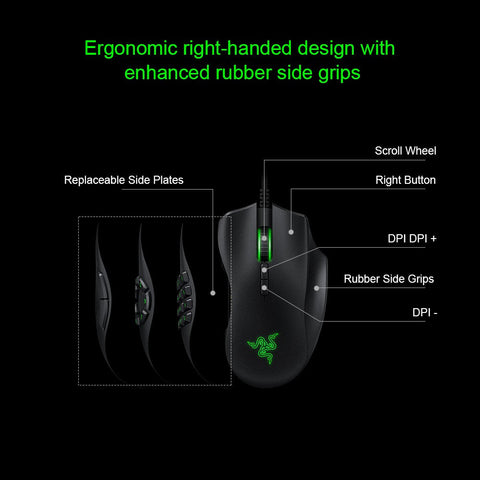 Razer Naga Trinity Gaming Mouse Wired Mice 16,000 DPI Optical Sensor Chroma RGB Lighting Replaceable Side Plate 2/7/12 Button Configurations Mechanical Switches