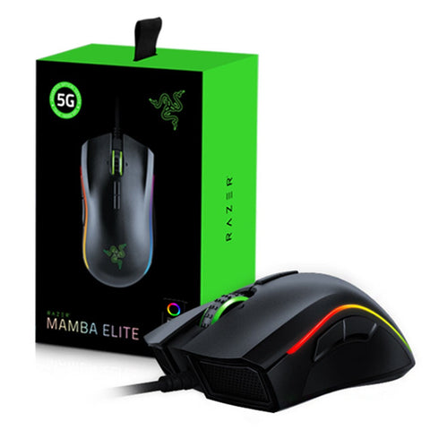 Razer Mamba Elite Wired Gaming Mouse Chroma Lighting 16000 DPI 5G Optical Sensor 9 Programmable Buttons Ergonomic Design