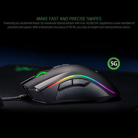 Razer Mamba Elite Wired Gaming Mouse Chroma Lighting 16000 DPI 5G Optical Sensor 9 Programmable Buttons Ergonomic Design