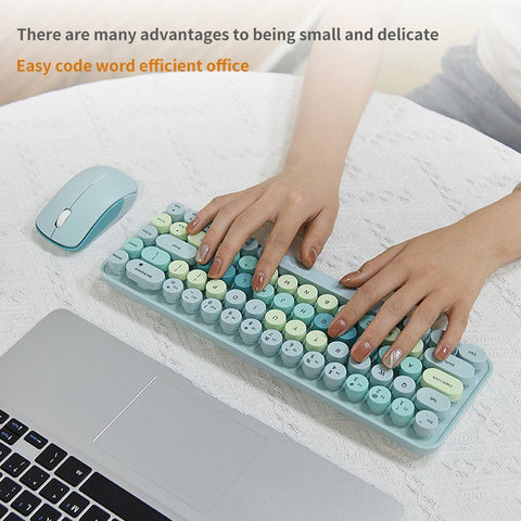 Mofii 2.4G Wireless Keyboard Mouse Combo 68 Keys Retro Round Keyboard Ergonomic Mouse Suitable for Desktop PC Laptop Devices 3-gear Adjustable DPI Green