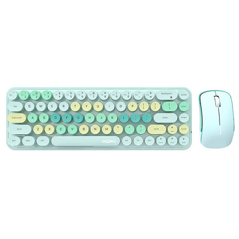 Mofii 2.4G Wireless Keyboard Mouse Combo 68 Keys Retro Round Keyboard Ergonomic Mouse Suitable for Desktop PC Laptop Devices 3-gear Adjustable DPI Green