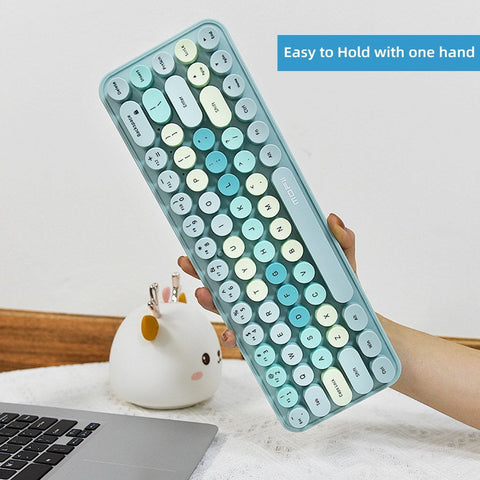 Mofii 2.4G Wireless Keyboard Mouse Combo 68 Keys Retro Round Keyboard Ergonomic Mouse Suitable for Desktop PC Laptop Devices 3-gear Adjustable DPI Green
