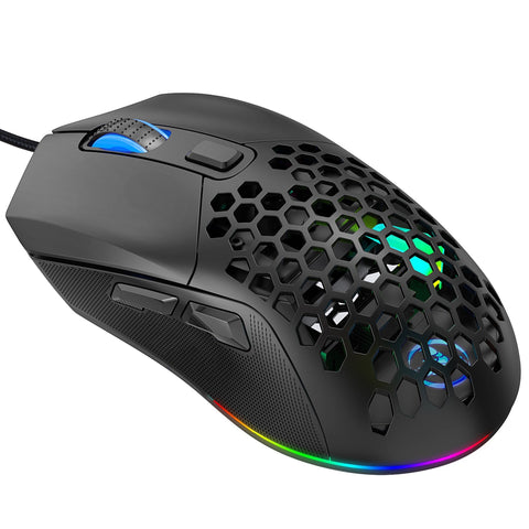 HXSJ X300 RGB Gaming Mouse Backlit Wired Ergonomic 6 Button Programmable Mouse with Macro Recording & wheel speed Set 7200 DPI for Windows PC (Black)