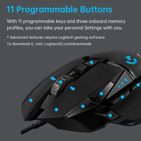 Logitech G502 HERO Wired Gaming Mouse with Adjustable Weights 25K HERO Sensor 25600DPI RGB 11 Programmable Keys Backlight Dual Mode Scroll Wheel