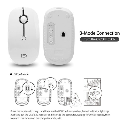 FD i331D 3 Mode 2000DPI Rechargeable Adjustable Mouse Wireless Mice with 2.4G USB Type C Bluetooth 4.0 Black
