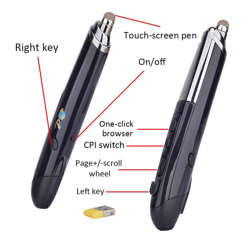 PR-08 2.4Ghz Wireless Optical Touch-pen Mouse 800/1200/1600DPI Wireless Mouse Pen with Web Browsing Laser-Presenter Handwriting Ergonomic Mice for PC Laptop Computer