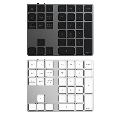 Wireless Numeric Keyboard Aluminium 34 Key BT Keyboard Built-in Rechargeable Battery Keypad for Windows/iOS/Android (Silver)