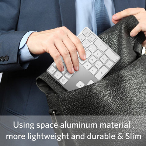 Wireless Numeric Keyboard Aluminium 34 Key BT Keyboard Built-in Rechargeable Battery Keypad for Windows/iOS/Android (Silver)