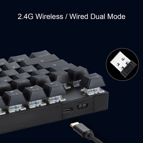 Motospeed Wired / Wireless Dual Mode 87 Keys Blue Switch Mechanical Keyboard 2.4G Wireless Backlit Gaming Keyboard Built-in Rechargeable Battery Aluminium Alloy Panel for Desktop/Laptop (Black)