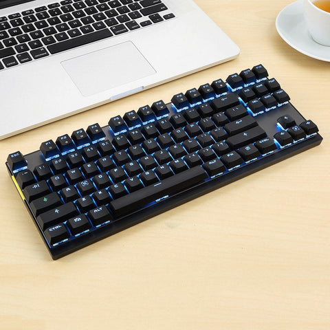 Motospeed Wired / Wireless Dual Mode 87 Keys Blue Switch Mechanical Keyboard 2.4G Wireless Backlit Gaming Keyboard Built-in Rechargeable Battery Aluminium Alloy Panel for Desktop/Laptop (Black)