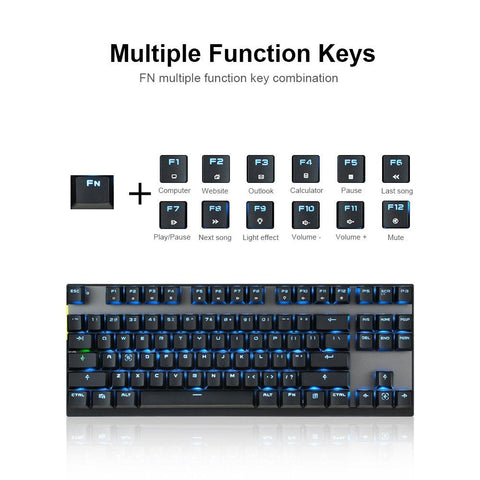 Motospeed Wired / Wireless Dual Mode 87 Keys Blue Switch Mechanical Keyboard 2.4G Wireless Backlit Gaming Keyboard Built-in Rechargeable Battery Aluminium Alloy Panel for Desktop/Laptop (Black)