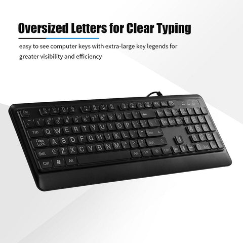 Wired Large Print Keyboard White Bold Jumbo Letters Silent Backlit Keyboard with Oversized Characters 104 Keys for The Elder and People with Bad Eye Sight and Vision Ailment