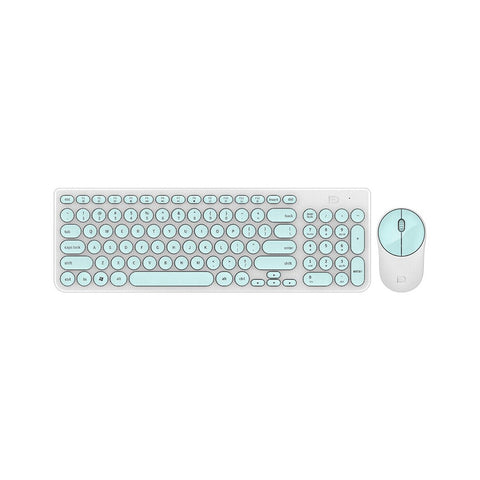 FD Wireless iK6630 Keyboard & Mouse Combo 2.4GHz Cute Round Key Set Smart Power-Saving Silent Clicks Slim Combo for Laptop Computer TV and Mac Green