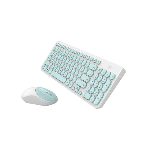 FD Wireless iK6630 Keyboard & Mouse Combo 2.4GHz Cute Round Key Set Smart Power-Saving Silent Clicks Slim Combo for Laptop Computer TV and Mac Green
