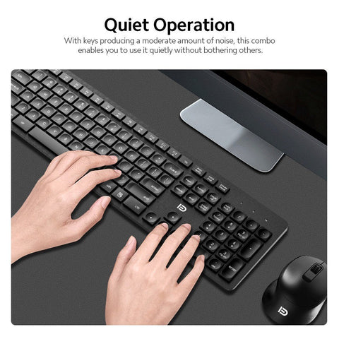 FUDE Wireless EK783 Keyboard & Mouse Combo 2.4GHz Concave Button Set Smart Power-Saving Silent Clicks Slim Combo for Laptop, Computer Black