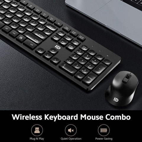 FUDE Wireless EK783 Keyboard & Mouse Combo 2.4GHz Concave Button Set Smart Power-Saving Silent Clicks Slim Combo for Laptop, Computer Black