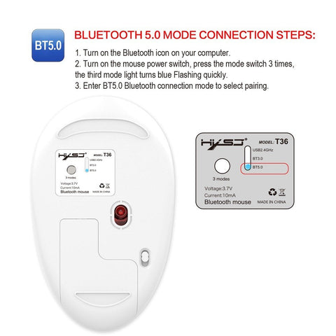 HXSJ T36 Three Mode BT 3.0 + 5.0 + 2.4G Wireless Mouse Silm Silent Design Rechargeable Optical Mouse For iPad PC Laptop