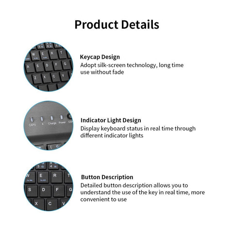 7-inch Wireless BT 3.0 Keyboard Mini Ultra-slim BT Keyboard for Tablet Smartphone Support iOS Windows Android Systems Black