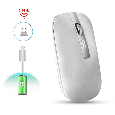 HXSJ M30 Rechargeable Wireless Mouse 2.4GHz Mice 1600DPI Metal Scroll Wheel For Working Office Silver