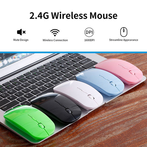 2.4G Wireless Mouse Portable Ultra-thin Mute Mouse 4 Keys Wireless Optical Mouse 1600DPI for   Desktop Computer Laptop Black