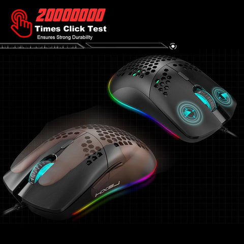 HXSJ J900 USB Wired Gaming Mouse RGB Gaming Mouse with Six Adjustable DPI Ergonomic Design for Desktop Laptop Black