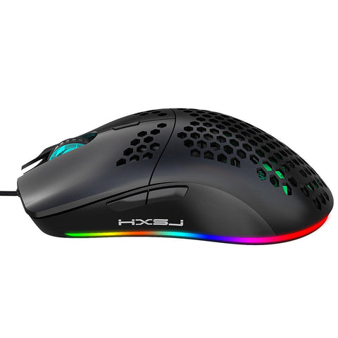 HXSJ J900 USB Wired Gaming Mouse RGB Gaming Mouse with Six Adjustable DPI Ergonomic Design for Desktop Laptop Black