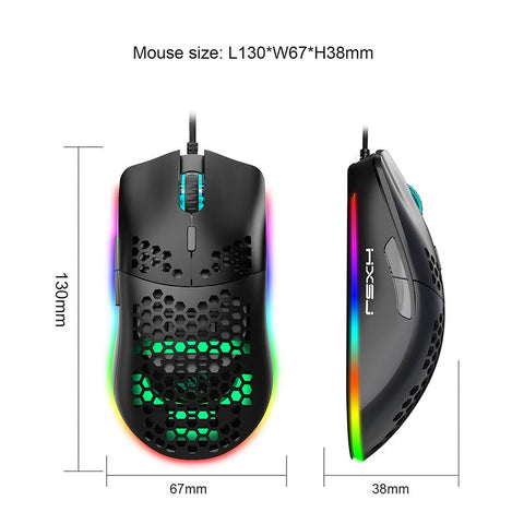 HXSJ J900 USB Wired Gaming Mouse RGB Gaming Mouse with Six Adjustable DPI Ergonomic Design for Desktop Laptop Black