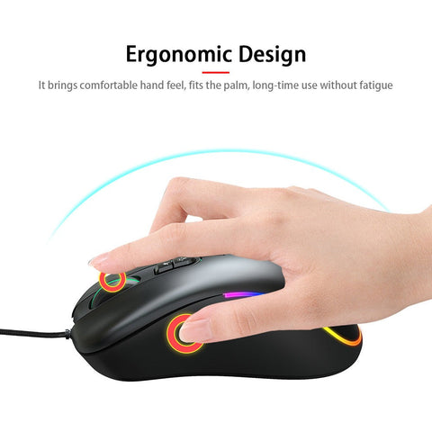 HXSJ J900 USB Wired Gaming Mouse RGB Gaming Mouse with Six Adjustable DPI Ergonomic Design for Desktop Laptop Black