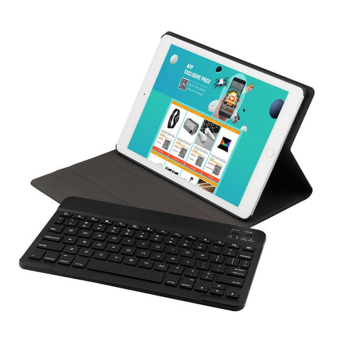 BT3.0 Wireless Keyboard Case Tablet Protective Case for iPad Air1/iPad Air2/iPad Pro 9.7/iPad 9.7(2017/2018) (Black-Black)