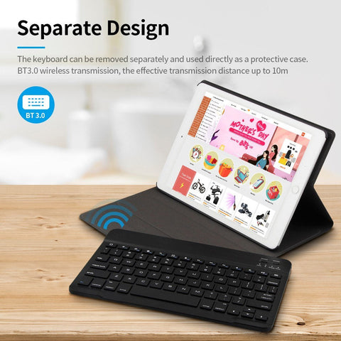 BT3.0 Wireless Keyboard Case Tablet Protective Case for iPad Air1/iPad Air2/iPad Pro 9.7/iPad 9.7(2017/2018) (Black-Black)