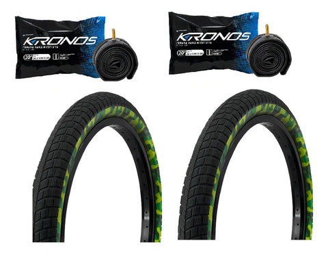 Yisovo Two Tires With 20 X 2.125 Cameras Camouflage R-20 Bmx Cross Green Color