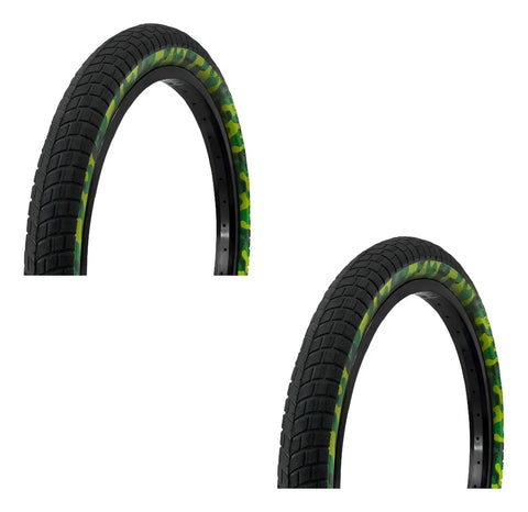 Yisovo Two Tires With 20 X 2.125 Cameras Camouflage R-20 Bmx Cross Green Color