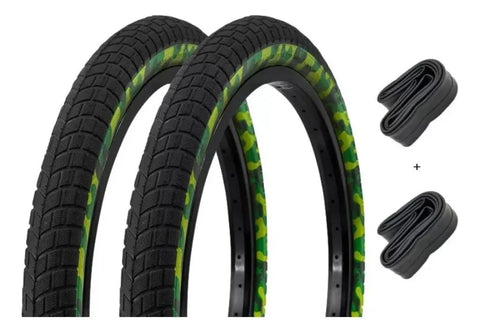 Yisovo Two Tires With 20 X 2.125 Cameras Camouflage R-20 Bmx Cross Green Color