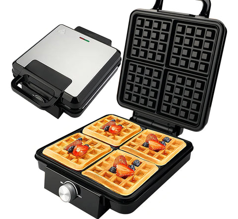 Yisovo JL-Waffle-A Belgian Waffle Maker, 4-Serving, Extra-Large Stainless Steel Kitchen Appliance with Non-Stick Waffle Plates, Makes 4 Fluffy Waffles, Black