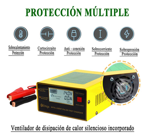 Yisovo  1.3M ET-866 10A 110V-250V 250W Smart Car Battery Charger 12V 24V Intelligent Pulse Automatic Repair Maintenance with LCD Display, 2 Charging Modes, with Cable and Plug