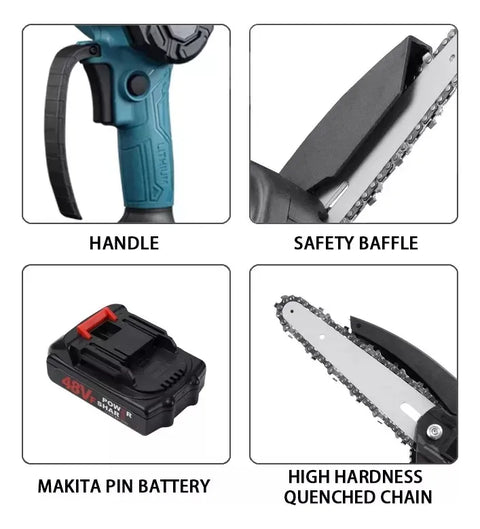 Yisovo Mini Cordless Electric Chainsaw 6'' 2 Chain Blue, 1 Battery, 600w, Automatic Lubrication