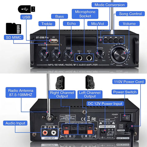 Yisovo  AB BT-298Pro Black 600W Audio Amplifier