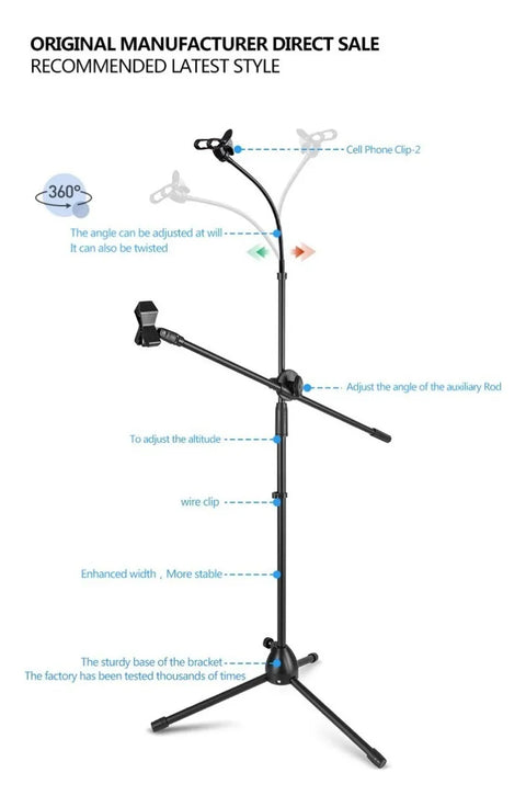 Yisovo Microphone and Phone Tripod Stand with Adjustable Heads, Black