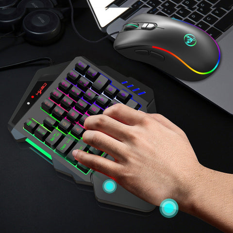 HXSJ V500 One-handed Gaming Keyboard RGB USB Wired Illuminated Keyboard with Converter Gaming Accessory for Desktop PC Laptop Gamer