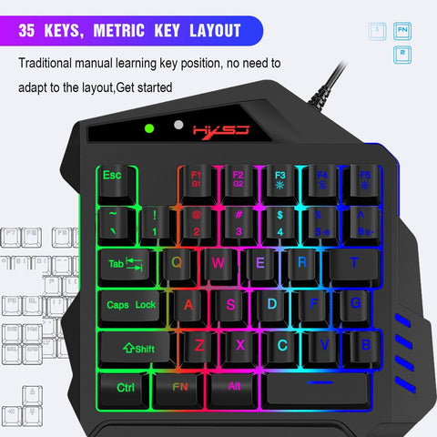 HXSJ V500 One-handed Gaming Keyboard RGB USB Wired Illuminated Keyboard with Converter Gaming Accessory for Desktop PC Laptop Gamer